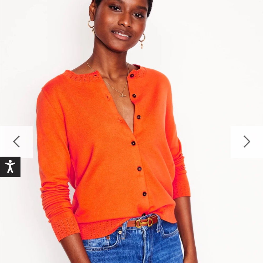 Boden Emilia Cotton Crew Cardigan, Mandarin Orange, Size S